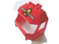 LEGO part Windscreen 4 x 6 x 4 Cab with Hinge and 1 x 4 Bottom Cutout with 'FIRE DEPT', Fire, 2 Axes and Red Helmet Pattern 45406pb003