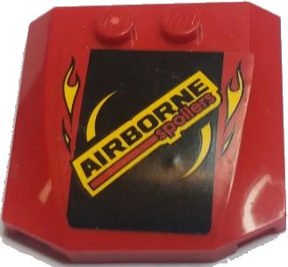 LEGO onderdeel Wedge 4 x 4 x 2/3 Triple Curved with 'AIRBORNE spoilers' and Yellow Flames Pattern (Sticker) - Set 60027 (45677pb100)