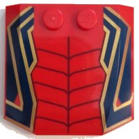 LEGO part Wedge 4 x 4 x 2/3 Triple Curved with Dark Blue and Gold Lines and Ornaments and Dark Red Spider Web Pattern 45677pb163