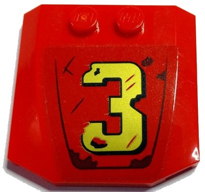 LEGO part Wedge 4 x 4 x 2/3 Triple Curved with Gold Number 3 and Dark Brown Rust Marks Pattern (Sticker) - Set 70436 (45677pb165)