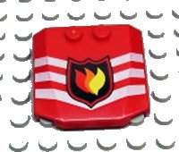 LEGO part Wedge 4 x 4 x 2/3 Triple Curved with Fire Logo Badge and 3 White Chevrons Pattern 45677px1
