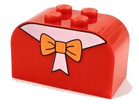 LEGO part Slope, Curved 4 x 2 x 2 Double with 4 Studs with Orange Bow Pattern 4744px10