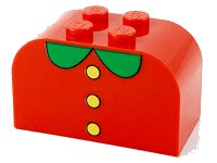 LEGO part Slope, Curved 4 x 2 x 2 Double with 4 Studs with 3 Yellow Buttons, Green Collar Pattern 4744px21