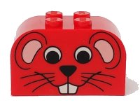 LEGO part Slope, Curved 4 x 2 x 2 Double with 4 Studs with Mouse Face Pattern 4744px28