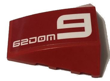 LEGO onderdeel Wedge 4 x 4 Triple Curved No Studs with White '62DOM9' Pattern (Sticker) - Set 70615 (47753pb110)