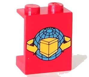 LEGO onderdeel Panel 1 x 2 x 2 - Solid Studs with Blue Globe and Yellow Box and Curved Arrows Pattern (4864apx13)