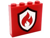 LEGO part Brick 1 x 4 x 3 with Black and Silver Fire Logo Badge Pattern 49311pb031
