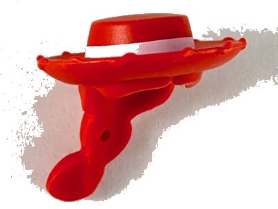 LEGO onderdeel Minifigure, Hair Combo, Hair with Hat, Long Braid with Hole for Pin on Back, Wide Cowboy Hat with White Ribbon Pattern (49516pb01)