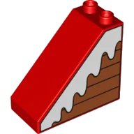LEGO part Duplo, Brick 4 x 2 x 3 Slope with Snow on Boards Pattern Model Right Side 49570pb01R