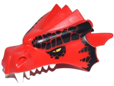 LEGO onderdeel Dragon Head (Castle) Jaw Upper with Large Black Scales and Yellow Eyes Pattern (50108pb03)