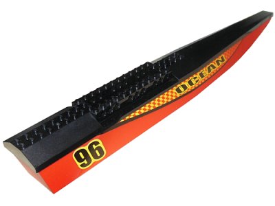 LEGO onderdeel Boat, Hull Unitary 48 x 6 x 5 (Catamaran Half) with Black Top with 'OCEAN' and '96' Pattern Model Right Side (Stickers) - Set 7244 (50821c01pb01R)