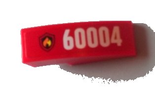 LEGO onderdeel Slope, Curved 3 x 1 with Black and Yellow Fire Logo Badge and '60004' Pattern Model Left Side (Sticker) - Set 60004 (50950pb057l)