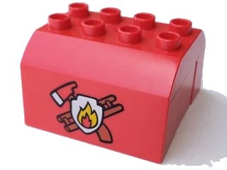 LEGO onderdeel Duplo, Train Cab Upper Section with Axe, Ladder and Fire Pattern (51548pb03)