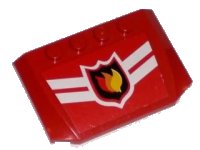 LEGO part Wedge 4 x 6 x 2/3 Triple Curved with Fire Logo Badge and 2 White Chevrons Pattern (Sticker) - Sets 7208 / 7945 52031pb003