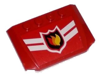 LEGO onderdeel Wedge 4 x 6 x 2/3 Triple Curved with Fire Logo Badge and 2 White Chevrons Pattern (Sticker) - Sets 7208 / 7945 (52031pb003)