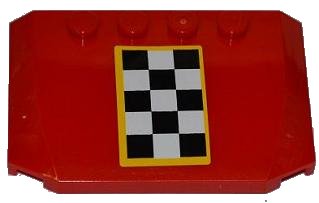 LEGO onderdeel Wedge 4 x 6 x 2/3 Triple Curved with Checkered Flag with Yellow Outline Pattern (Sticker) - Set 4643 (52031pb038)