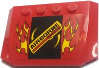 LEGO onderdeel Wedge 4 x 6 x 2/3 Triple Curved with 'AIRBORNE spoilers' and Yellow Flames Pattern (Sticker) - Set 60027 52031pb111