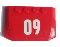 LEGO part Wedge 4 x 6 x 2/3 Triple Curved with White '09' on Red Background Pattern (Sticker) - Set 60110 52031pb128
