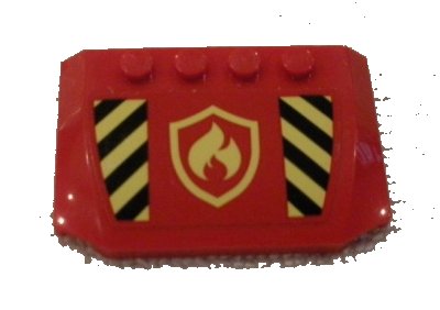 LEGO part Wedge 4 x 6 x 2/3 Triple Curved with Black and Yellow Danger Stripes and Fire Logo Badge Pattern (Sticker) - Set 60214 (52031pb146)