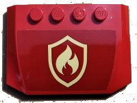 LEGO part Wedge 4 x 6 x 2/3 Triple Curved with Bright Light Yellow and Red Fire Logo Badge Pattern (Sticker) - Set 60231 52031pb164