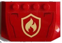 LEGO part Wedge 4 x 6 x 2/3 Triple Curved with Bright Light Yellow and Red Fire Logo Badge Pattern (Sticker) - Set 60215 52031pb173