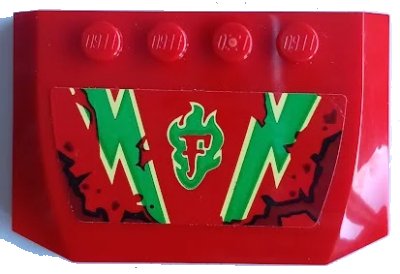 LEGO onderdeel Wedge 4 x 6 x 2/3 Triple Curved with Capital Letter F, Oil Stains, Bright Green and Bright Light Yellow Lightning Pattern (Sticker) - Set 70421 (52031pb186)
