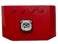 LEGO onderdeel Wedge 4 x 6 x 2/3 Triple Curved with White Bulldog with Spiked Collar on Red Background Pattern (Sticker) - Set 60246 52031pb187