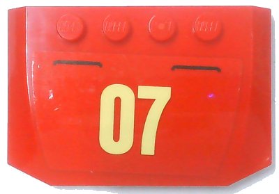 LEGO onderdeel Wedge 4 x 6 x 2/3 Triple Curved with Bright Light Yellow '07' Pattern (Sticker) - Set 60216 (52031pb190)