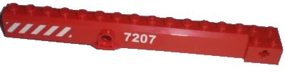 LEGO onderdeel Crane Arm Outside, Wide with Pin Hole at Mid-Point with '7207' and Red and White Danger Stripes Pattern on Both Sides (Stickers) - Set 7207 (57779pb003)