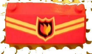 LEGO part Slope 33 3 x 6 without Inner Walls with White Stripes and Fire Logo Badge Pattern (Sticker) - Set 7906 (58181pb01)