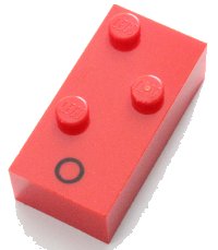 LEGO part Brick, Braille 2 x 4 with 3 Studs with Black Capital Letter O Pattern (dots-135 ⠕) 60229pb01
