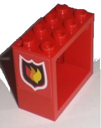 LEGO onderdeel Window 2 x 4 x 3 - Hollow Studs with Fire Logo Badge Pattern on Both Sides (Stickers) - Set 7208 60598pb001