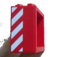 LEGO part Window 2 x 4 x 3 - Hollow Studs with Red and White Danger Stripes Pattern on Left Side (Sticker) - Set 60023 60598pb002L
