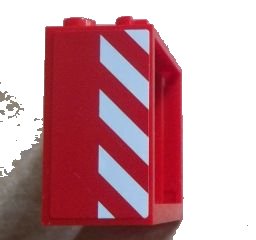LEGO part Window 2 x 4 x 3 - Hollow Studs with Red and White Danger Stripes Pattern on Right Side (Sticker) - Set 60023 (60598pb002r)