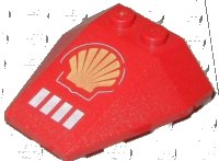 LEGO part Wedge 4 x 4 Triple without Stud Notches with Shell Logo Pattern 6069pb04