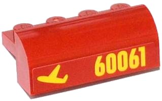 LEGO onderdeel Slope, Curved 2 x 4 x 1 1/3 with 4 Recessed Studs with Yellow '60061' and Airplane Pattern Model Left Side (Sticker) - Set 60061 (6081pb016L)