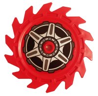 LEGO part Technic Circular Saw Blade 9 x 9 with Pin Hole and Teeth in Same Direction with Wheel Spokes and Hub Pattern on Both Sides (Stickers) - Set 70642 61403pb04