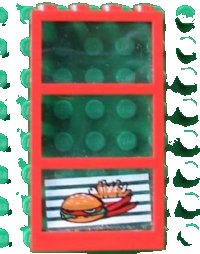LEGO part Window 1 x 4 x 6 with 3 Panes with Fixed Trans-Light Blue Glass with Hamburger and French Fries Pattern (Sticker) - Set 4556 6160c03pb04