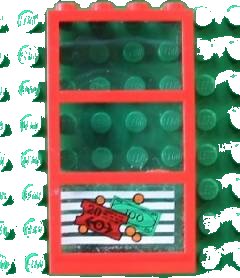 LEGO onderdeel Window 1 x 4 x 6 with 3 Panes with Fixed Trans-Light Blue Glass with Money and Red Ticket Left Pattern (Sticker) - Set 4556 (6160c03pb06)