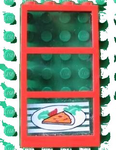 LEGO part Window 1 x 4 x 6 with 3 Panes with Fixed Trans-Light Blue Glass with Pizza Pointing Left Pattern (Sticker) - Set 4556 (6160c03pb08)