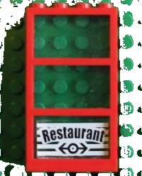 LEGO part Window 1 x 4 x 6 with 3 Panes with Fixed Trans-Light Blue Glass with Train Logo and Restaurant Pattern (Sticker) - Set 4556 6160c03pb10