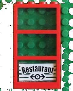 LEGO part Window 1 x 4 x 6 with 3 Panes with Fixed Trans-Light Blue Glass with Train Logo and Restaurant Pattern (Sticker) - Set 4556 (6160c03pb10)