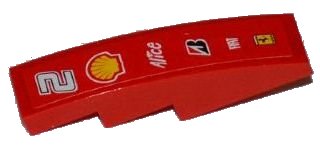 LEGO part Slope, Curved 4 x 1 with Number 2, Shell, Alice, Bridgestone, Fiat and Ferrari Logos Pattern (Sticker) - Set 8123 (61678pb023)