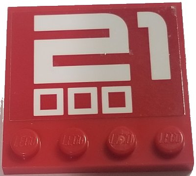 LEGO onderdeel Tile, Modified 4 x 4 with Studs on Edge with White '21' and 3 Squares Pattern (Sticker) - Set 70615 (6179pb158)