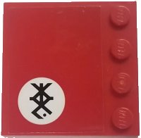 LEGO onderdeel Tile, Modified 4 x 4 with Studs on Edge with Black Stylized Ninjago Logogram 'KAI' in White Circle Pattern Model Right Side (Sticker) - Set 70615 6179pb160R