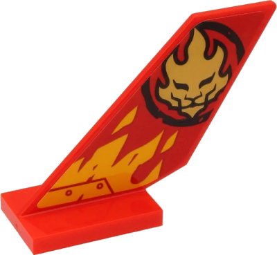 LEGO onderdeel Tail Shuttle with Gold Lion Head in Black Circle and Yellow Flames on Red Background Pattern Model Left Side (Sticker) - Set 71704 (6239pb095L)