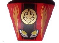 LEGO onderdeel Wedge 4 x 3 Triple Curved No Studs with Yellow and Silver Headlights, Gold Ninjago Fire Power Emblem and Flames Pattern 64225pb045