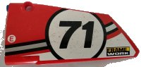 LEGO onderdeel Technic, Panel Fairing #17 Large Smooth, Side A with Number 71 and 'FRAME WORK' Pattern (Sticker) - Set 42000 64392pb023