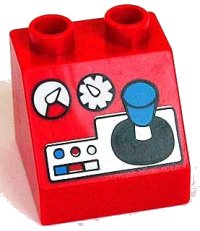 LEGO onderdeel Duplo, Brick 2 x 2 x 1 1/2 Slope 45 with Joystick, Gauges, and Buttons Pattern 6474pb20