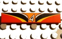 LEGO onderdeel Tile 1 x 6 with '4', Orange, White, Black, Yellow, Red Pattern (Sticker) - Set 8380 6636pb003